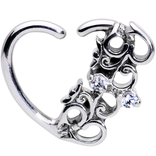 16G 3/8 Clear CZ Gem Abstract Hearts Left Heart Closure Ring