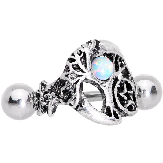 16G 1/2 White Synthetic Opal Pentagram Tree Cartilage Cuff