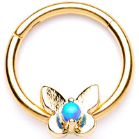16G 3/8 Blue Synthetic Opal Bashful Butterfly Hinged Segment Ring