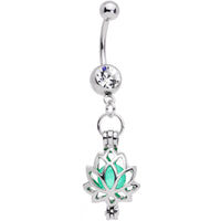 Clear Gem Glow in the Dark Inner Light Lotus Flower Dangle Belly Ring