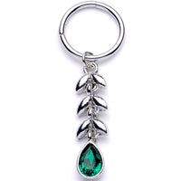16G 3/8 Green Gem Garland of Leaves Dangle Hinged Segment Ring