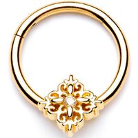 16G 3/8 Clear CZ Gold Tone Regal Rhombus Hinged Segment Ring
