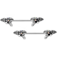 14G 9/16 Aurora Gem Mystery Ray Gun Barbell Nipple Ring Set