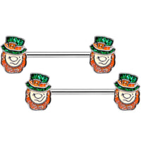 14G 5/8 St Patricks Day Leprechaun Barbell Nipple Ring Set