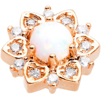 14G White Faux Opal Rose Gold Tone Floral Glam Dermal Anchor Top