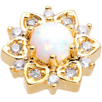 14G White Faux Opal Gold Tone Floral Glam Dermal Anchor Top