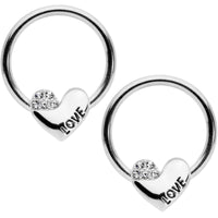 14G 1/2 Clear Gem Love Heart BCR Captive Nipple Ring Set