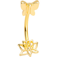 16G 3/8 Gold Tone Loopy Lotus Flower Butterfly Curved Eyebrow Ring