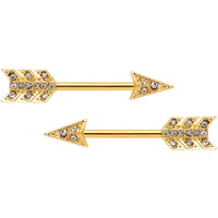 14G 9/16 Clear Gem Gold Tone Flying Arrow Barbell Nipple Ring Set