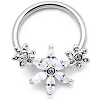 16G 3/8 Clear CZ Gem Flower BCR Captive Ring