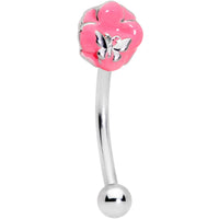 16G 3/8 Pink Flower Resting Butterfly Curved Eyebrow Ring