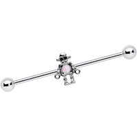 14G White Faux Opal Rock Out Robot Industrial Barbell 38mm