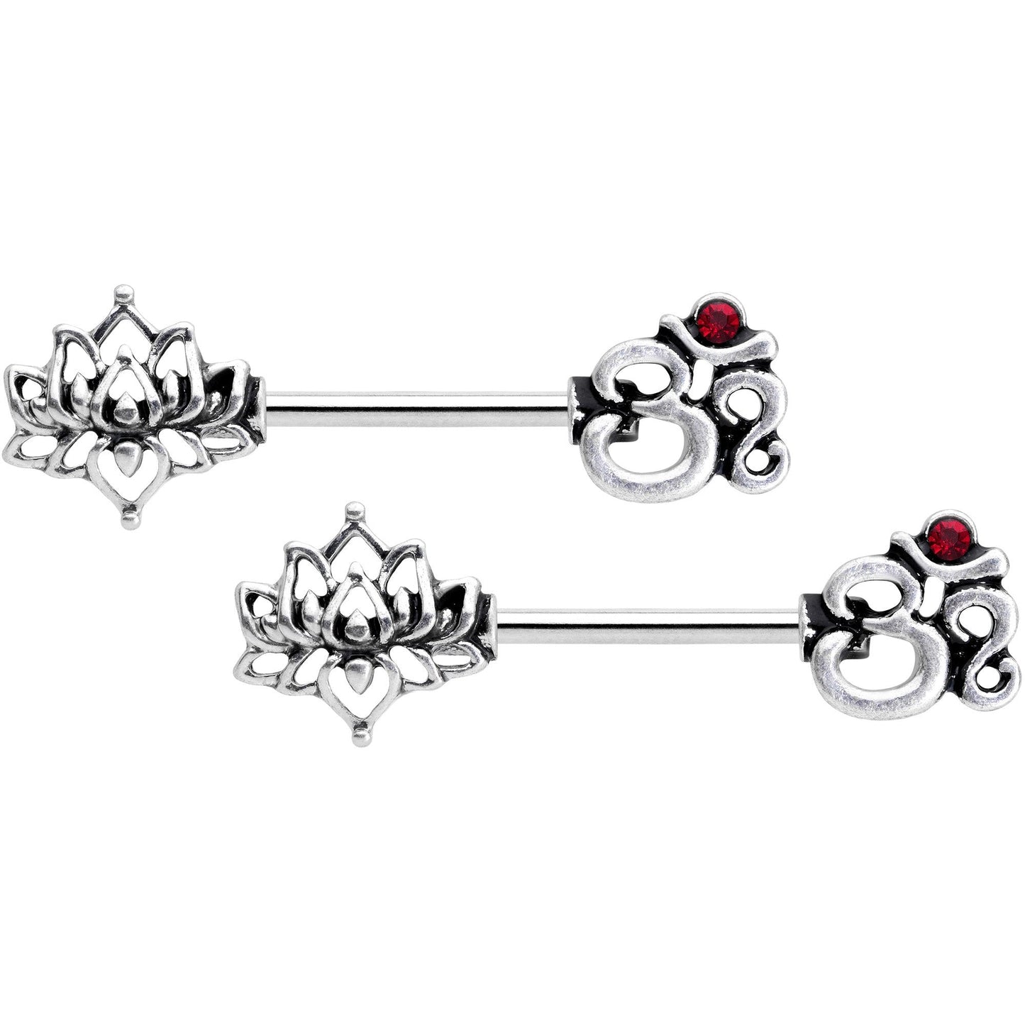 14G 9/16 State of Zen Yoga Om Lotus Flower Nipple Ring Set