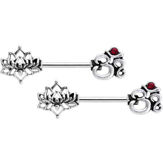 14G 9/16 State of Zen Yoga Om Lotus Flower Nipple Ring Set