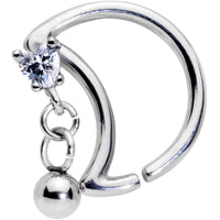16G 3/8 Clear CZ Gem Crescent Moon Heart Dangle Closure Ring