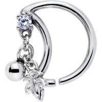 16G 3/8 Clear CZ Gem Crescent Moon Leaf Dangle Closure Ring