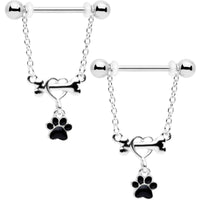 14G Love My Dog Paw Print Dangle Nipple Ring Set