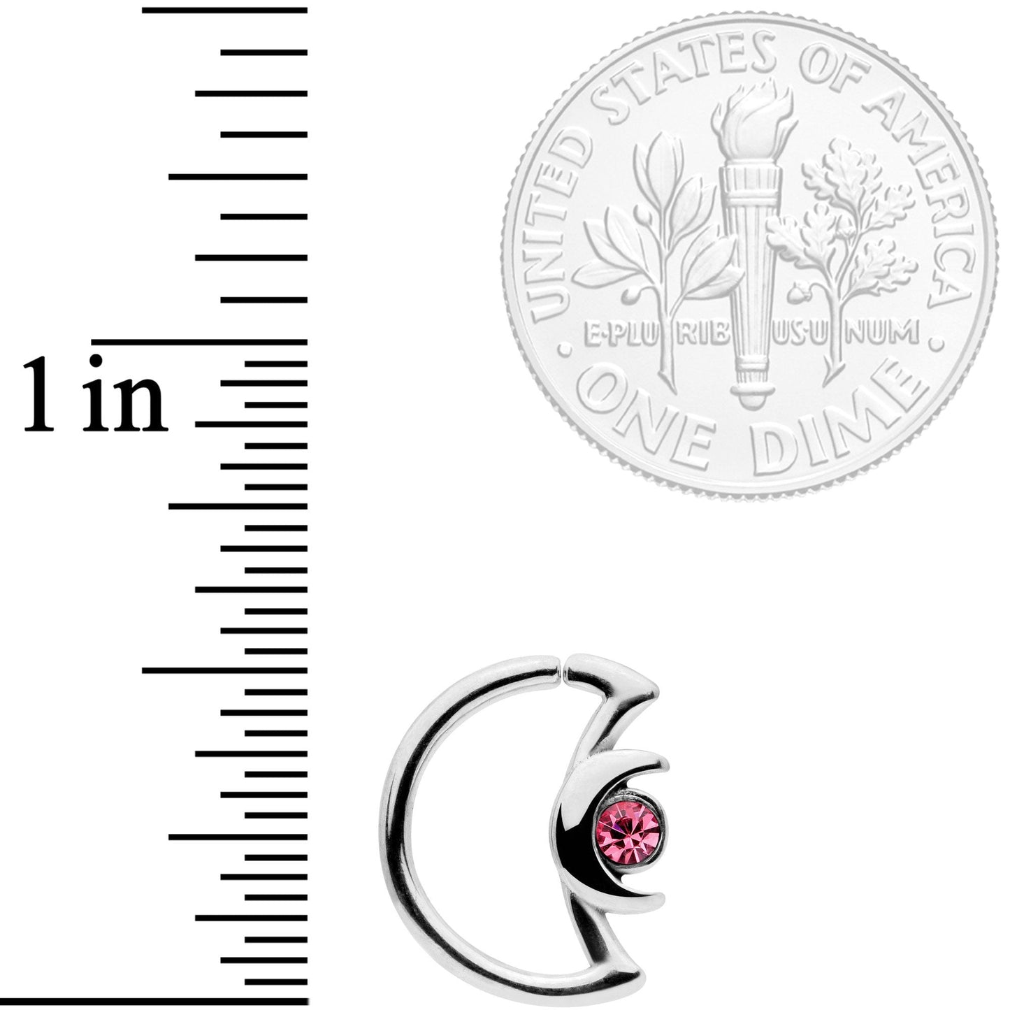 16G 3/8 Pink Gem Crescent Moon Closure Ring