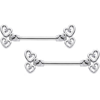 14G 9/16 Clear CZ Gem Abstract Heart Barbell Nipple Ring Set