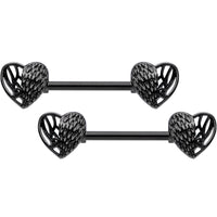 14G 9/16 Black Angels Wings Barbell Nipple Ring Set