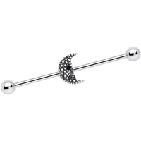 14G Black Gem Night Skull Crescent Moon Industrial Barbell 38mm