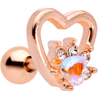 16G 1/4 Aurora Gem Rose Gold Tone Hollow Heart Cartilage Tragus