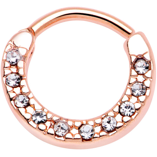 16G 5/16 Clear Gem Rose Gold Tone Paved Cartilage Clicker