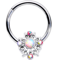16G 3/8 White Synthetic Opal Aurora Gem Crest Hinged Segment Ring