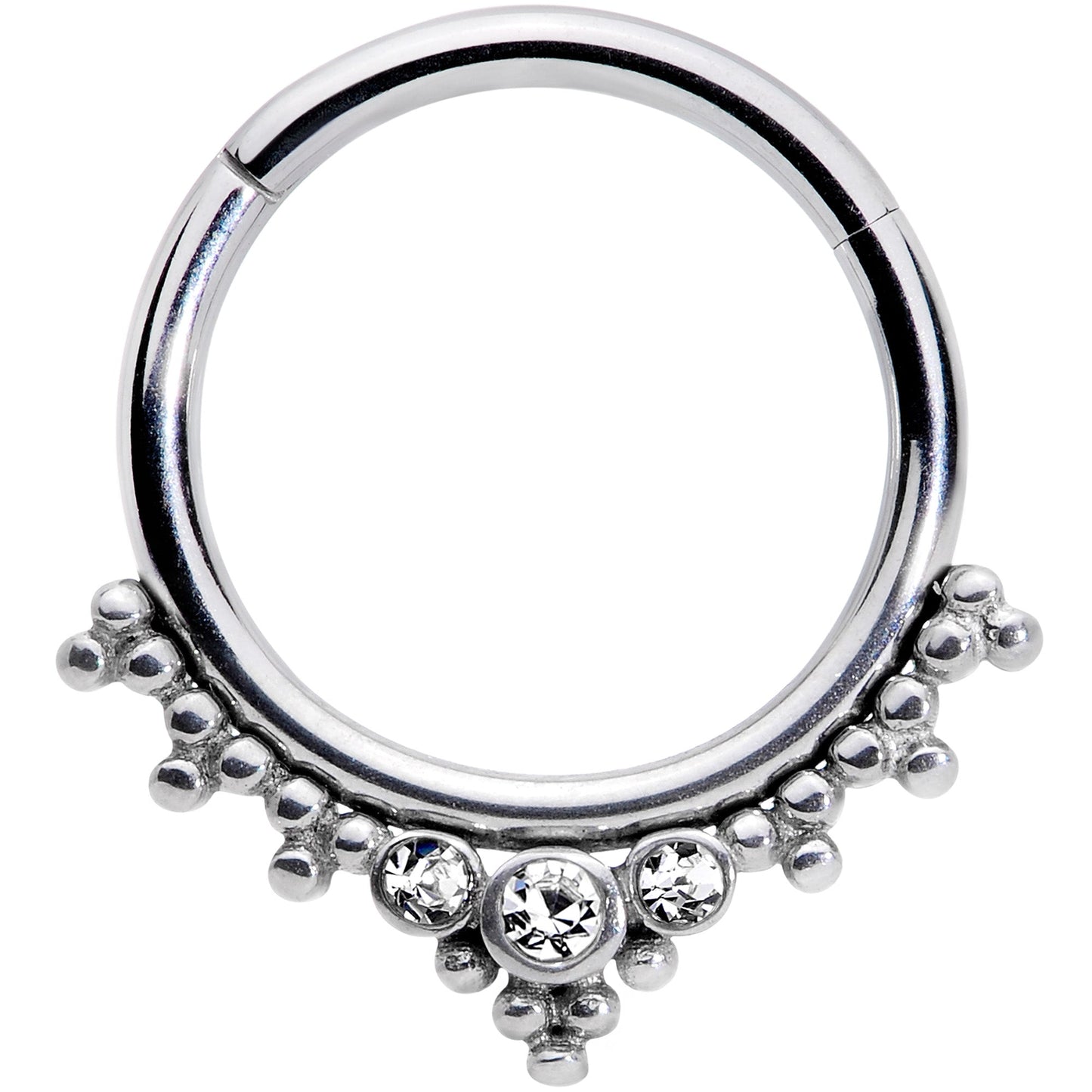 16G 3/8 Clear CZ Gem Triad Hinged Segment Ring