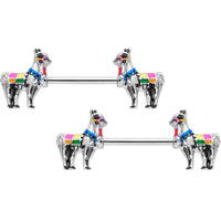 14G 9/16 Colorful Drama Llama Barbell Nipple Ring Set