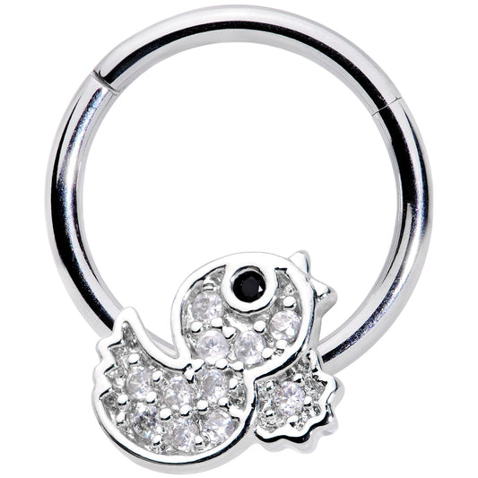 16G 5/16 Clear Black CZ Gem Ducky Hinged Segment Ring