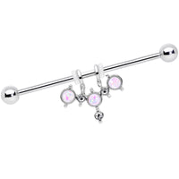 14G White Faux Opal Triad Dangle Industrial Barbell 38mm