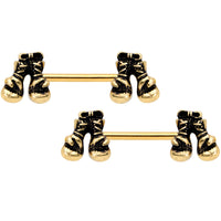 14G 9/16 Gold Tone Boxing Gloves Barbell Nipple Ring Set