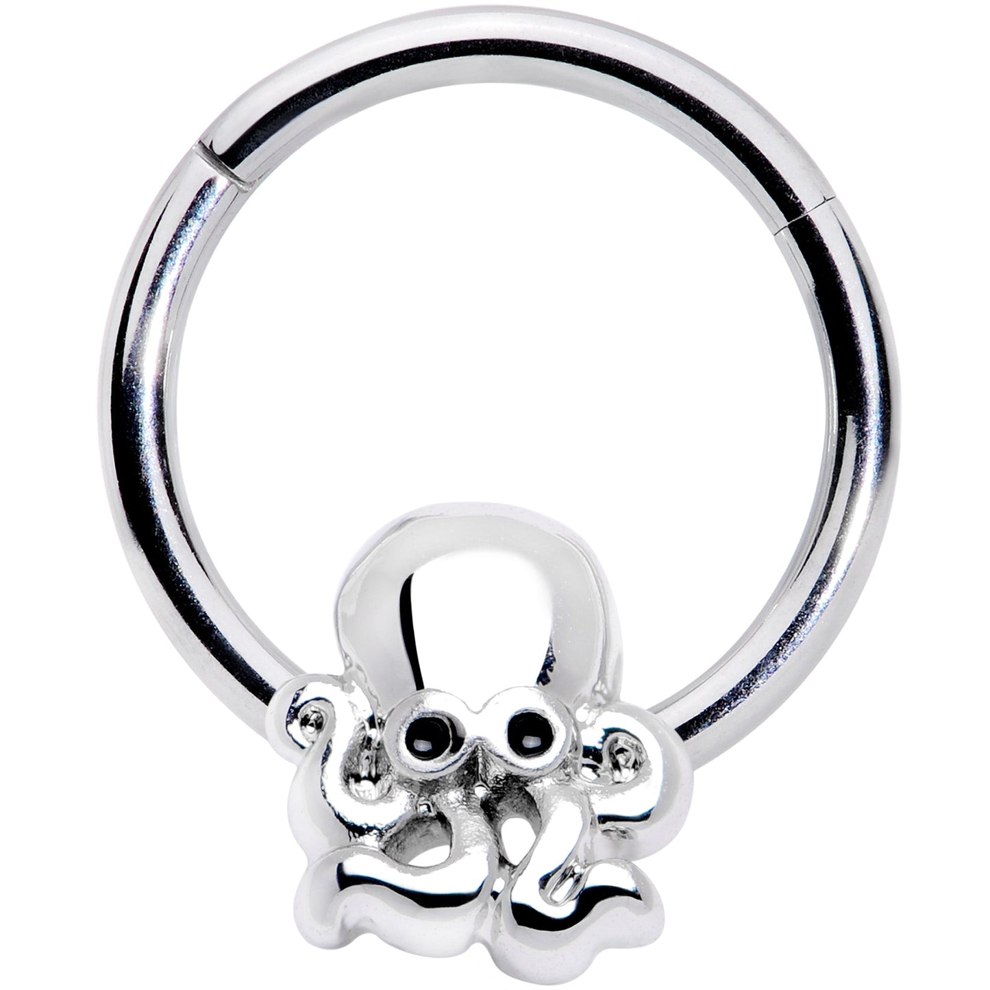 16G 3/8 Black Gem Nautical Octopus Hinged Segment Ring
