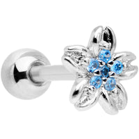 16G 1/4 Aqua Gem Center Flower Cartilage Tragus Earring