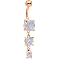 White Gem Rose Gold Tone Triple Drop Dangle Belly Ring