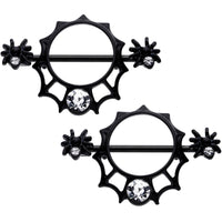 14G 9/16 Clear Gem Black Spider Web Nipple Shield Set