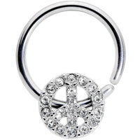 16G 3/8 Clear Gem Retro Peace Sign Closure Ring