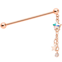 14G Aurora Gem Rose Gold Tone Star Dangle Industrial Barbell 38mm