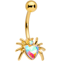 Aurora Gem Gold Tone Sexy Heart Spider Belly Ring
