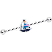 14G Black Gem Pink Teal Nautical Sailboat Industrial Barbell 38mm