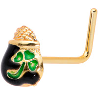 22G 5/16 Gold Tone St Patricks Day Pot O Gold L Shaped Nose Ring
