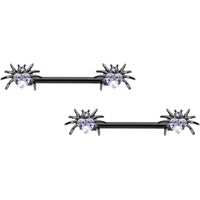 14G 5/8 Clear Gem Black Sexy Heart Spider Barbell Nipple Ring Set