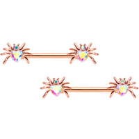 14G 5/8 Aurora Gem Rosy Sexy Heart Spider Barbell Nipple Ring Set