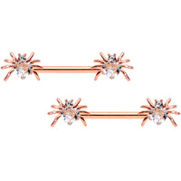 14G 9/16 Clear Gem Rose Gold Tone Heart Spider Nipple Ring Set