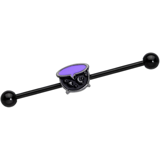 14G Black Purple Cauldron Halloween Industrial Barbell 38mm