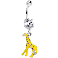 Clear Gem Yellow Brown Giraffe Dangle Belly Ring