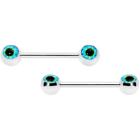 14G 5/8 Haunting Human Blue Eyeball Halloween Nipple Ring Set