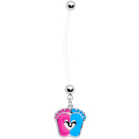 Pink Blue Baby Feet Dangle Pregnancy Belly Ring