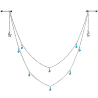 14G 5/8 Blue Gem Moon Star Double Dangle Nipple Chain